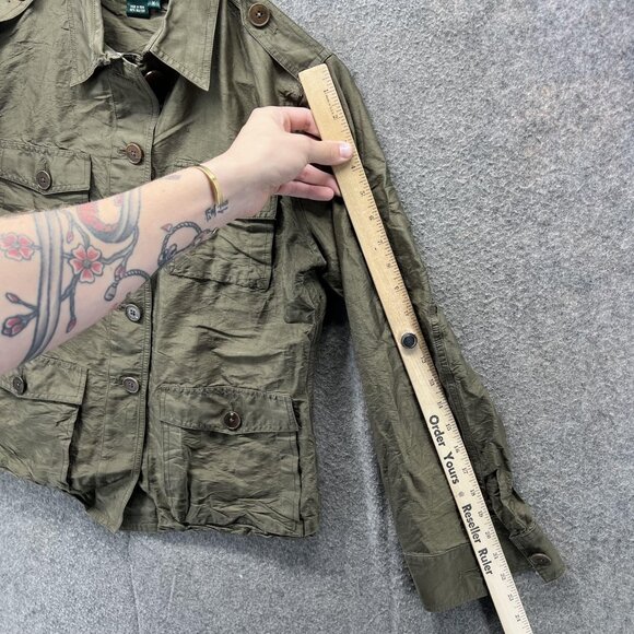 Lauren Ralph Lauren Military Jacket Womens Medium Green Silk Utility Safari - Picture 6 of 9
